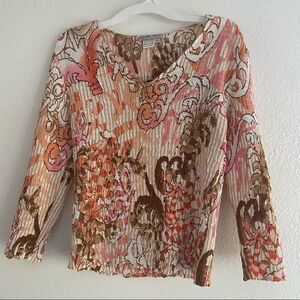 Vintage Alberto Makali Crinkle V-neck  Blouse Top Size S